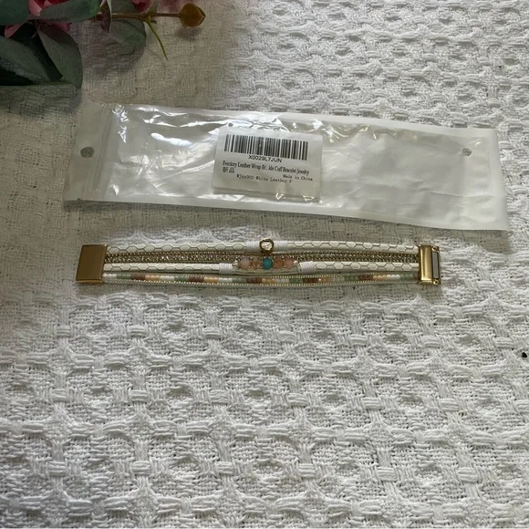 Cuff White and Multi Color Multi-Strand Bracelet~ Magnetic clasp- Gold Color - Picture 1 of 5